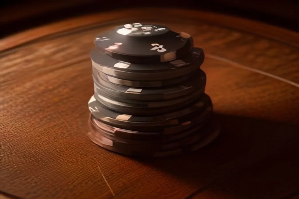 Poker table with stacked chips and cards