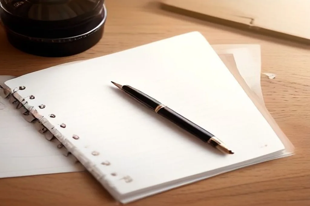 Budget notebook with coins and pen on table