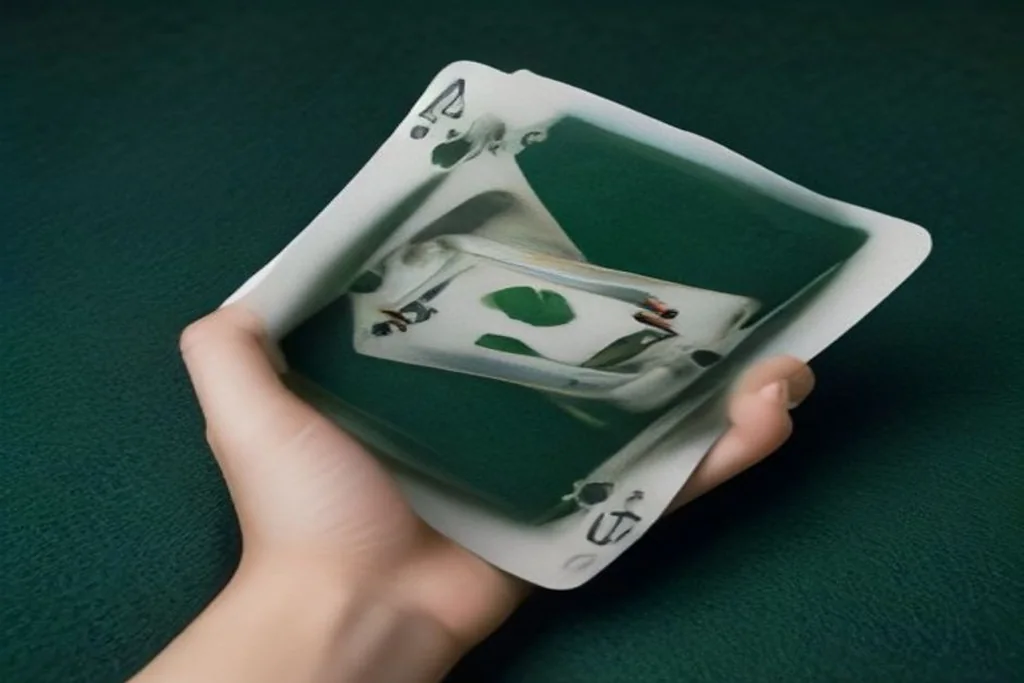 Blackjack hand with ace and king on green felt