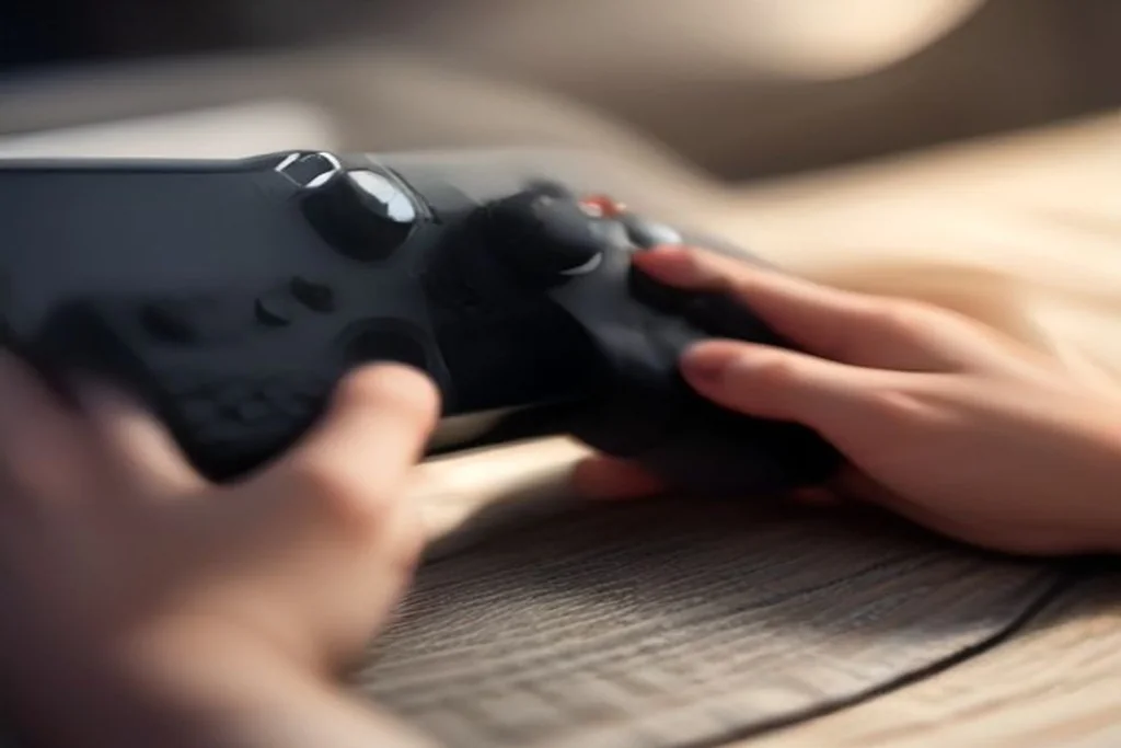 Game controller and smartphone with play button icon
