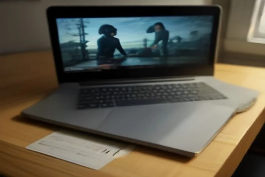 Desk setup with laptop showing game grid and notebook