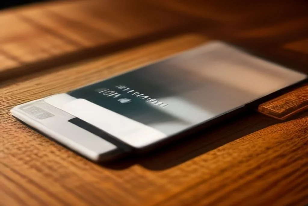 Bank card and smartphone with payment app on table