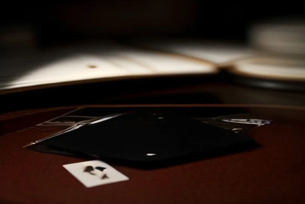 Blackjack table with cards and chip stacks under studio light