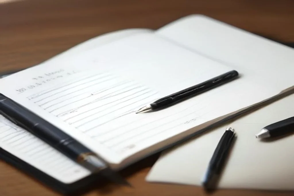 Notebook with pen and calculator on a desk