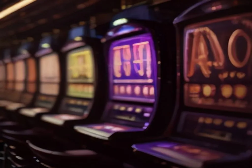 Slot machine tournament leaderboard screen with glowing reels