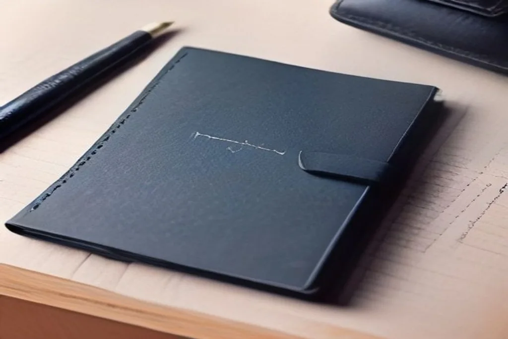 Notebook with handwritten match statistics and pen