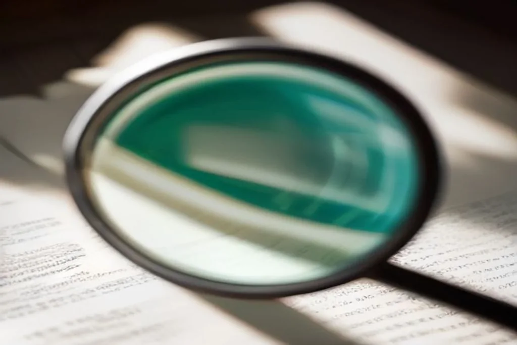 Magnifying glass over printed terms document