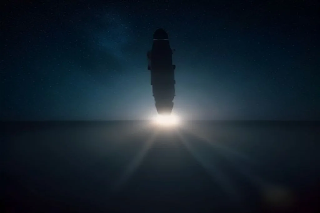 Rocket-shaped curve chart on dark background